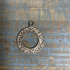 Textured Silver-Tone Metal Tribal Pendant Charm With Loop